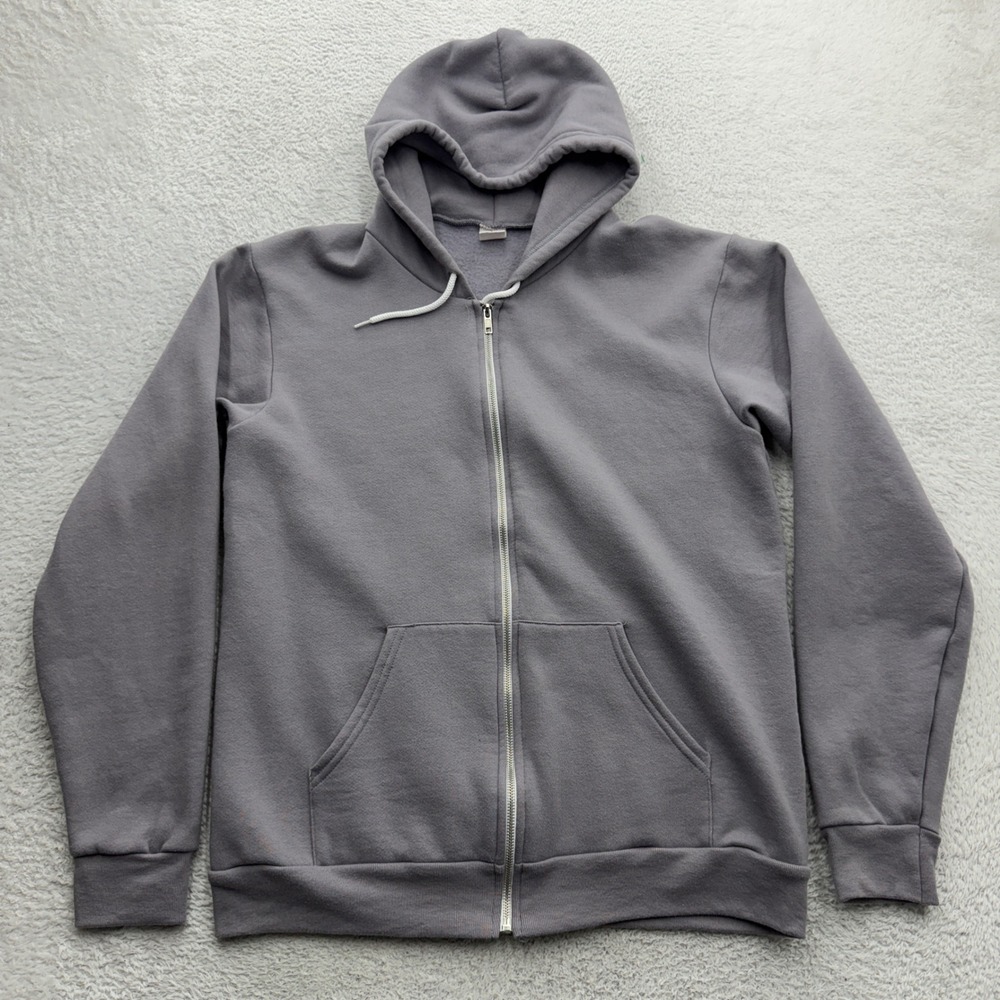 American Apparel F497 Flex Fleece Zip Up Hoodie Mens L Charcoal Grey Made USA
